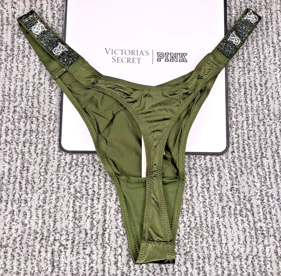 Victoria's Secret Very Sexy NWT XL Green Shine Strap Thong Panty Logo Bling - Image 3 of 4