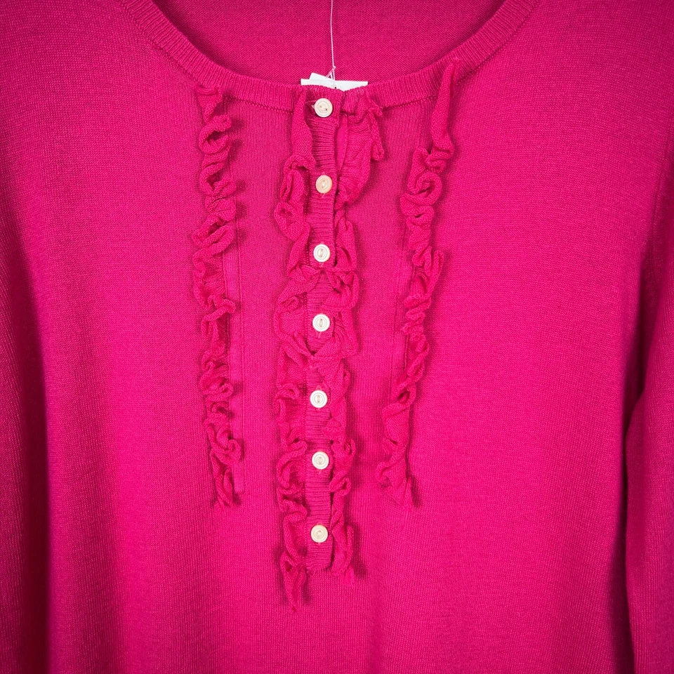 Gap Sweater Top Womens Large Pink Cotton Cashmere Long Sleeve Henley Ruffle New - Image 4 of 4