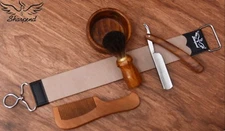 Barber Shaving Kit Set Straight Razor Shaving Brush Strop Wooden Box Father Gift