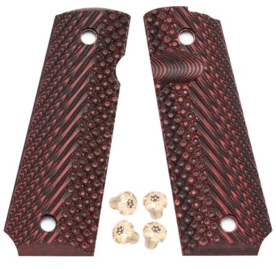 1911 G10 grips full size BlackRed + Golden titanium stainless Torx screws, G10