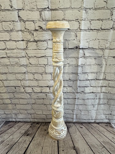 80cm White Tall Candlestick Shabby Chic Distressed Twist Column Candle Holder - Picture 2 of 8