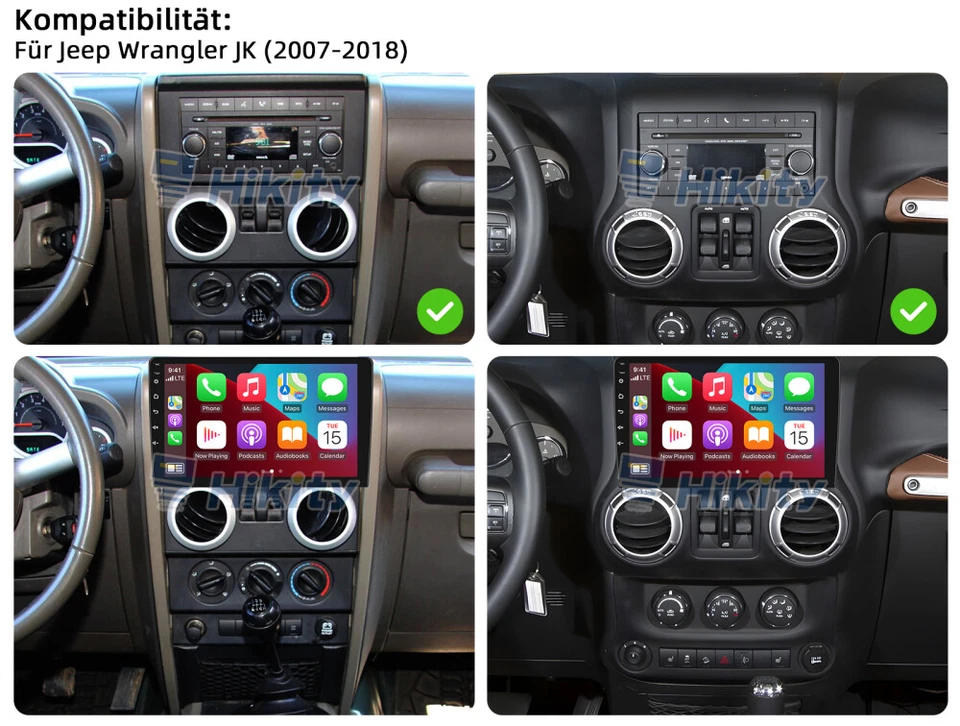 10" DAB+ 4+64GB CarPlay Android 15 Radio Für Jeep Wrangler JK 2007-2018 GPS WIFI - Bild 2 von 4