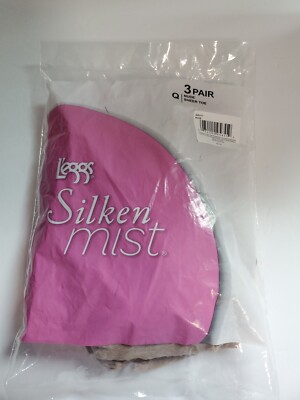 Leggs Silken 3 Pair NUDE Size Q Control Top Silky Sheer Toe Pantyhose 20171