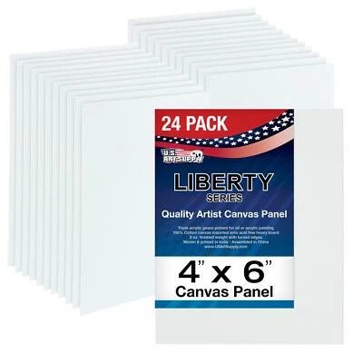 U.S. ART SUPPLY Blank Cotton Canvas Panels 4"x6" 24 Pack Mounted Art Boards Paint Supplies Craft