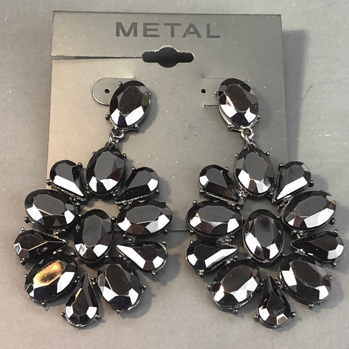 Kohls Metal Earrings Large Solid Black Dangle Rhinestone
