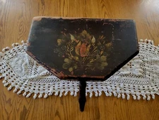 Antique Early American Farm Wood Milk Stool Black Gold Toleware Chippy Paint