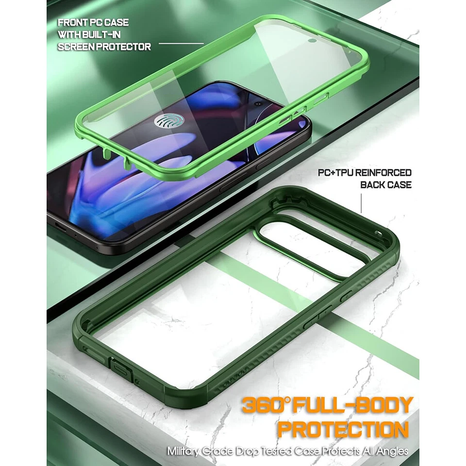 For Google Pixel 9 / 9 Pro 5G Case Poetic Built-in Screen Rugged Cover Green - Image 4 of 4