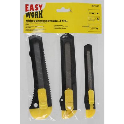 24 x Easy Work 3tlg. Cuttermesser Karton Teppich Abbrechmesser Satz mit Klinge 