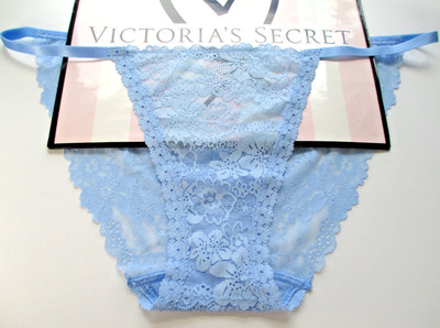 VICTORIA'S SECRET PINK String Bikini Panty M L XL Blue NWT Lace VS Shine Star
