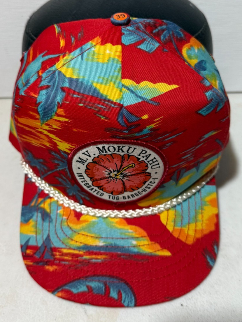 Vintage San Sun Integrated Tug-Barge-HSTC-1 M.V Moku Pahu Hawain Rope Hat Red