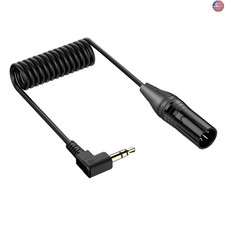 Right Angle 3.5mm to XLR Aux Cable Coiled - 1/8 Inch Jack Stereo to XLR Male