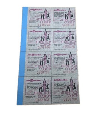 Four 1980 Walt Disney World Magic Kingdom 5 Adventure Ticket Books - Complete