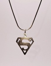 SUN Sterling Silver Vermeil Superman Pendant On 16" Snake Chain Necklace