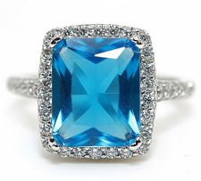 4CT Blue Topaz  White Topaz 925 Solid Sterling Silver Ring Sz 8 MB5-9