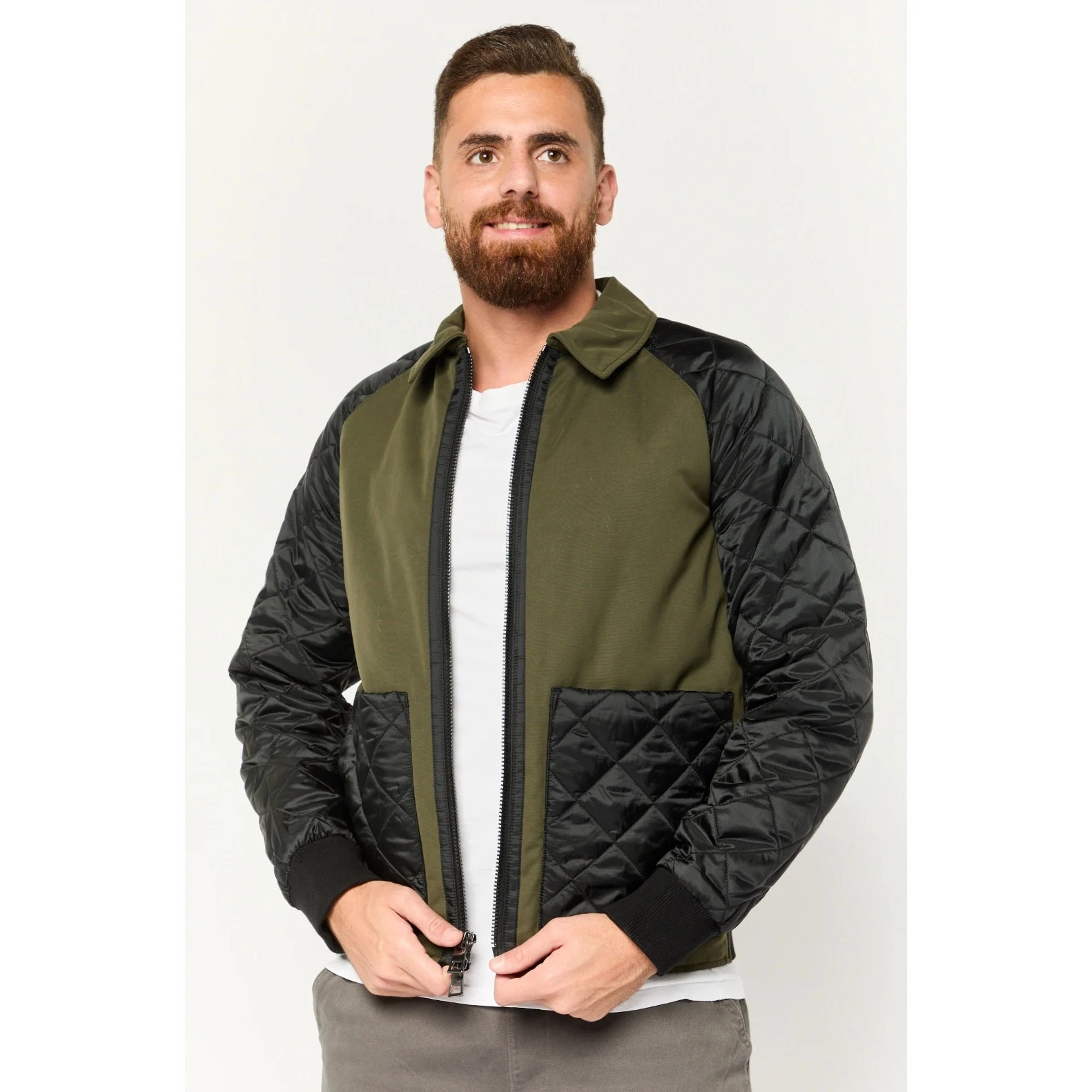 Michael Kors Mens Chore Jacket XL Olive Black Hybrid Zip Quilted Mixed Media