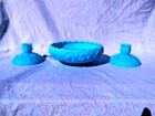FABULOUS VINTAGE Fenton Blue Satin Glass Water Lily 3 PC.  CONSOLE SET