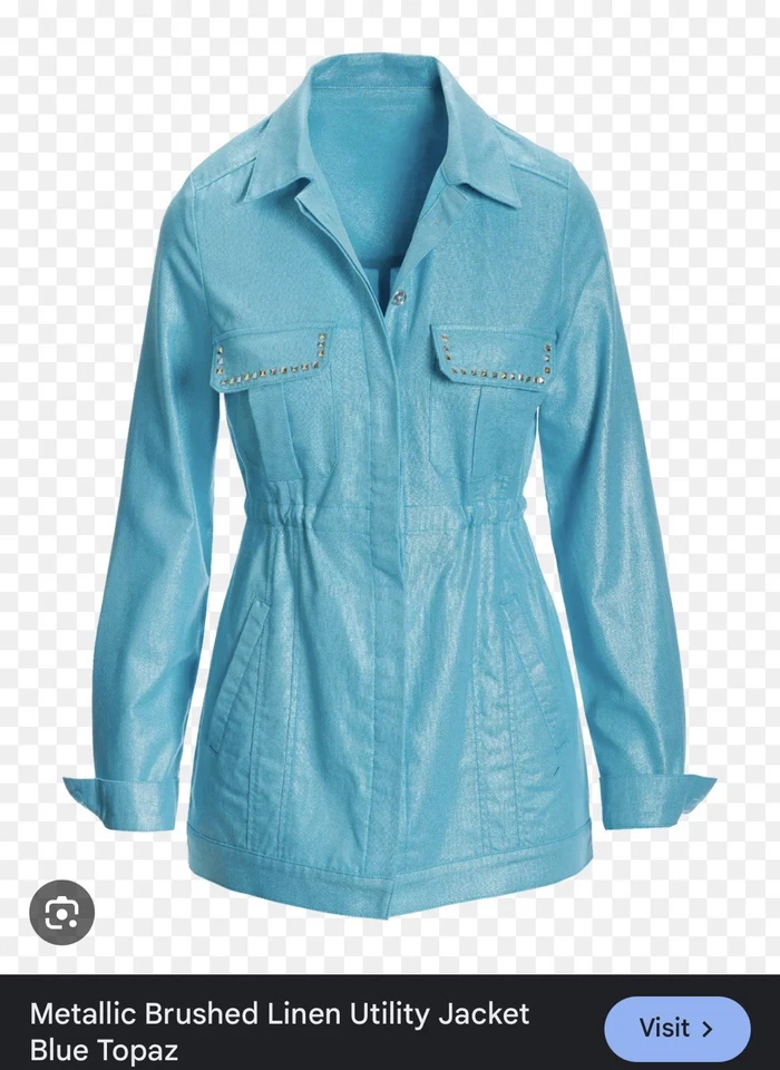 Boston Proper Blue Topaz Metallic Utility Jacket M - Image 3 of 4