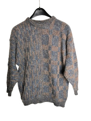 Vintage Sweater Mens Chunky Knit Textured 3D 90s Size IT 54 DE 48 Brown Blue
