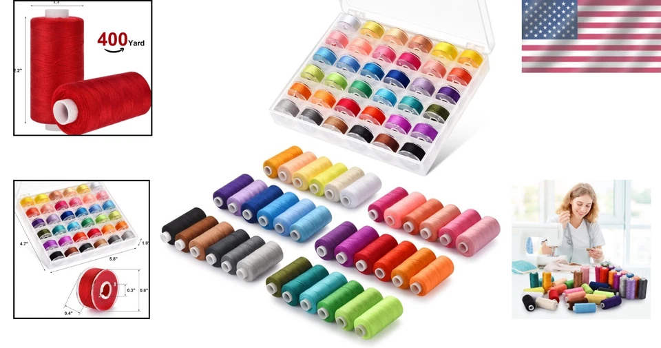 Complete 72pcs Sewing Thread Set: 400 Yards in 36 Colors with Clear Bobbin Case - Image 2 of 4