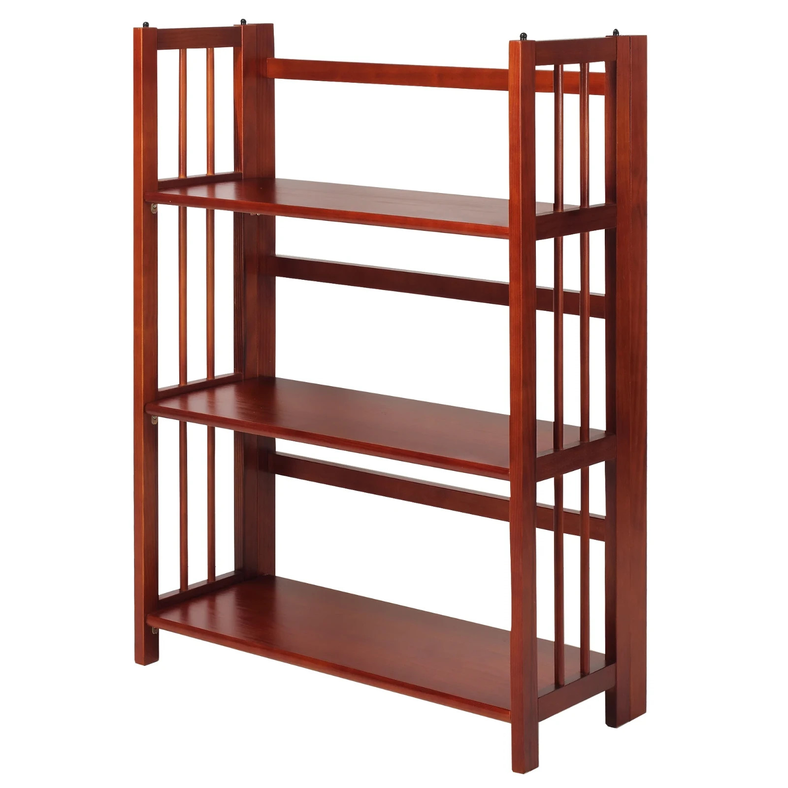 27.5" 3-Shelf Folding Stackable Bookcase Mahogany Bookshelf 