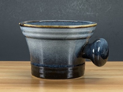 Hand Thrown Ceramic Pottery  Cup Shaving Mug Bowl Scuttle, Two-Toned Blue Black