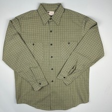 Vintage Sears Perma-Prest Work Shirt Mens Olive Green Plaid Grid Button Down L/S