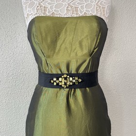 Vintage Betsy & Adam Prom Mermaid Dress Beaded 10 Chartreuse Y2K Whimsygoth Goth