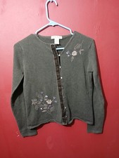 Eddie Bauer Women's Cardigan Sweater XS Button Front Embroidery Flowers