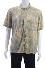 Allsaints Mens Button Front Short Sleeve Collared Floral Shirt Brown Green XL