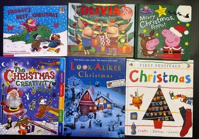 Christmas holiday santa children's 6 book lot Activity, Peppa,Froggy, Crafts