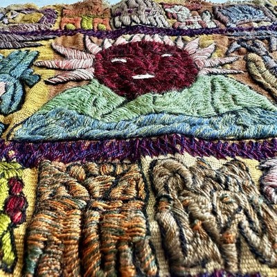 Vintage Mayan Calendar Tapestry Hand Embroidered Textile Guatemala Folk Art 16 