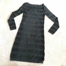 Alice + Olivia Tabitha fitted long-sleeve black chenille textured dress M