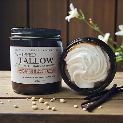 Manuka Honey Tallow Face Cream - Vanilla - Body Butter Natural Whipped Grass-Fed
