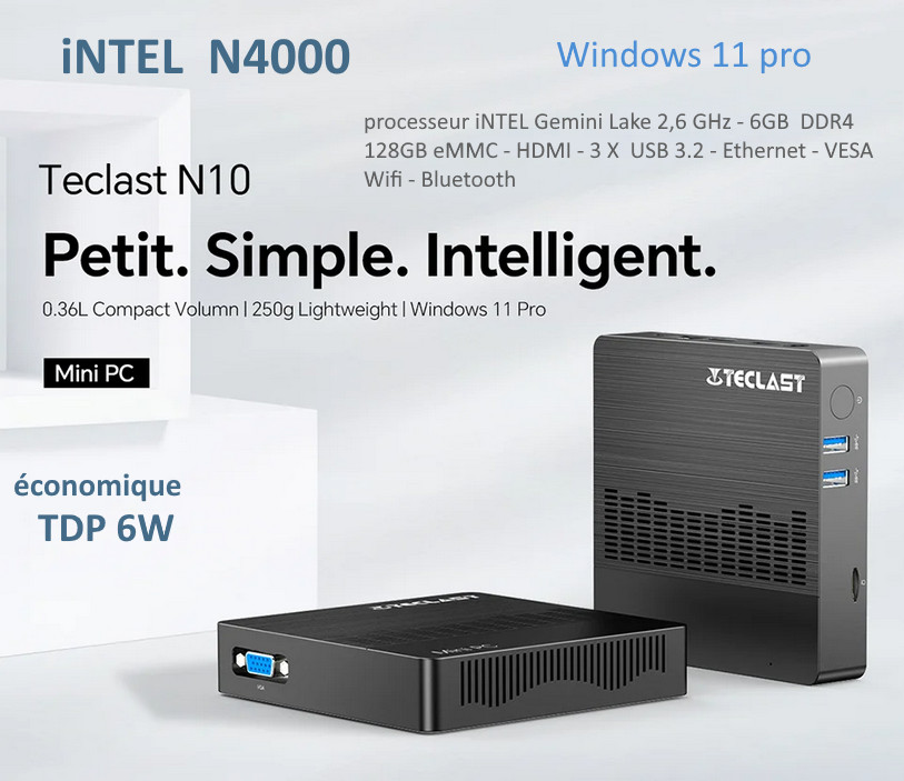 Mini PC Intel Silencieux VESA avec 6Go de RAM pour un Multitâche Fluide