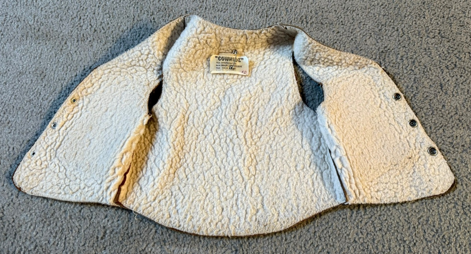 VTG Cowhide Leather Pony Hair Sherpa Lined Snap Front Toddler Western Vest - 4T