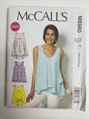 McCall's Sewing Pattern M6960 Pullover Tops Tunics Misses Size XS- Small- Med