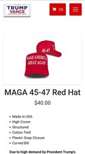 President Donald Trump 45-47 Hat 2024 Make America Great Again MAGA Red