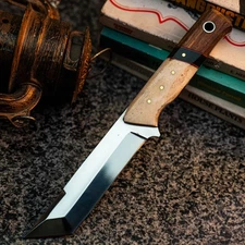 Gift-Ready 9" Damascus / Steel Knife Full Tang Hunt it Hunt + Leather Sheath