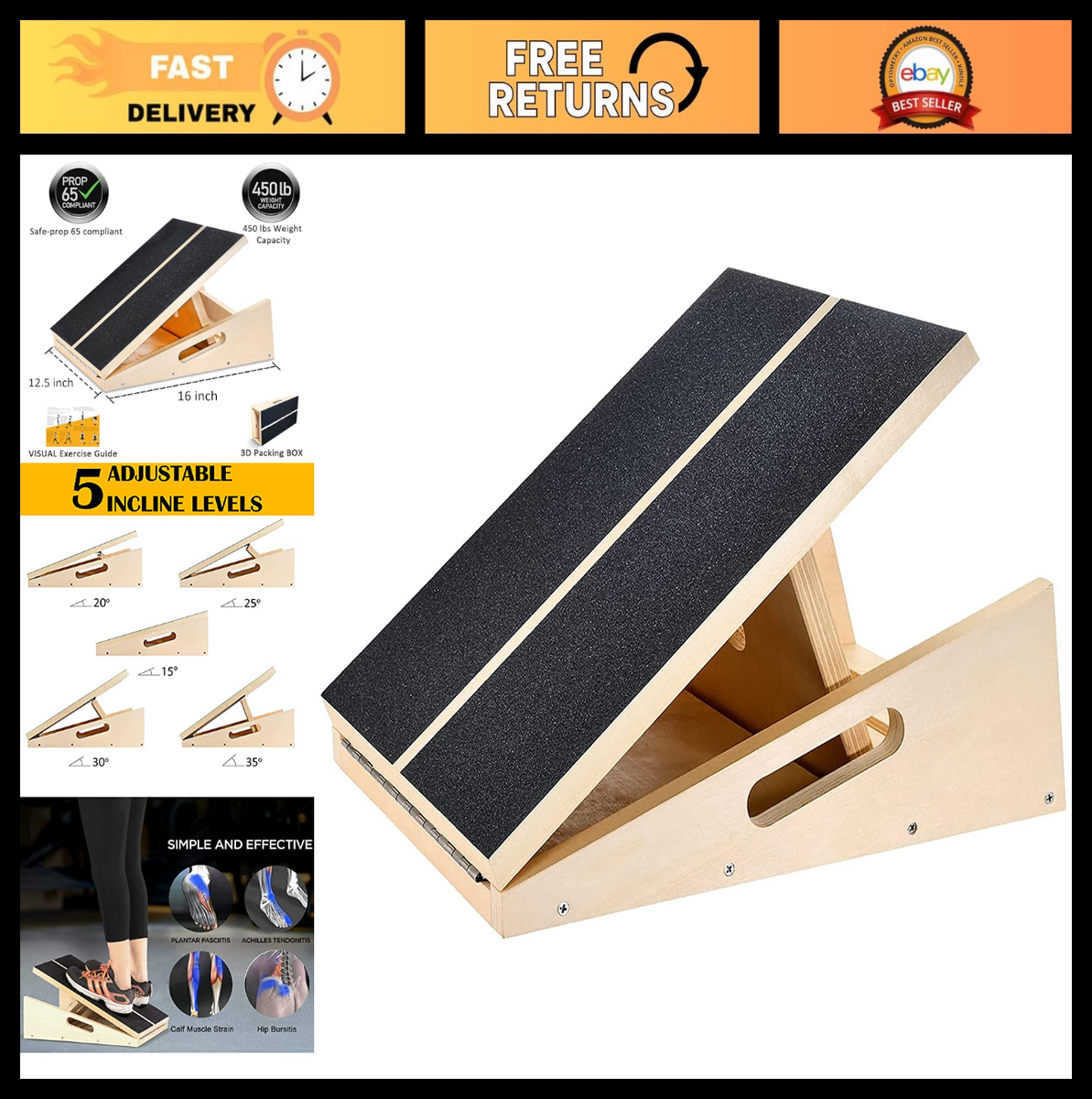 Adjustable Slant Board for Calf Stretching, Incline Calf Stretcher