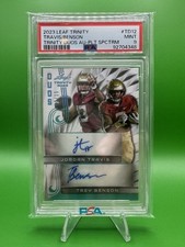 JORDAN TRAVIS & TREY BENSON 2023 LEAF TRINITY FOOTBALL RC AUTO/15 PSA 9 POP 1