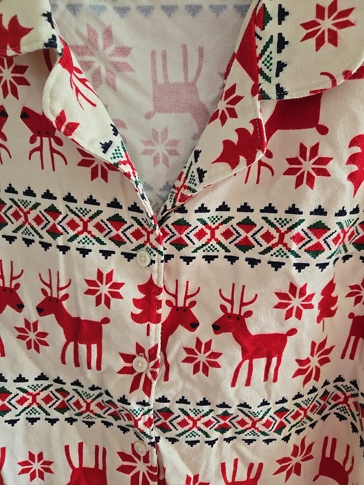 Women's MEDIUM Hanna Anderson Christmas Reindeer Flannel Pajama Set - Image 3 of 4