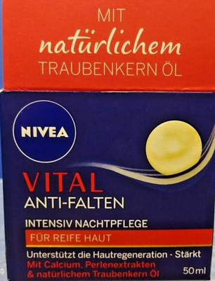 NIVEA VITAL Anti-Falten Nachtcreme – 50 Ml, Mit Calcium & Traubenkernöl, Für Reife Haut