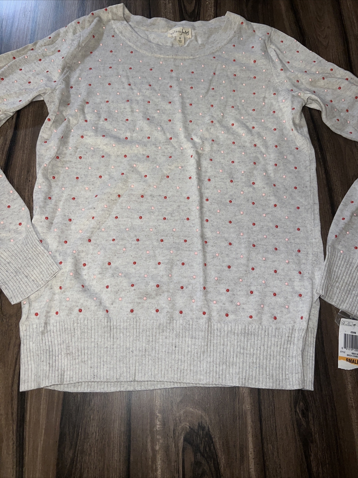 Sweater New Small 6/8 4/6 Gray/Tan Red Pink Polka Dots Long Sleeves Maison Jules-image
