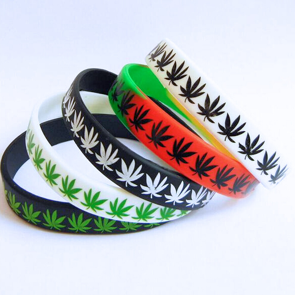 Silicone 420 Marijuana Pot Leaf Bracelet COLORS - FAST US SHIPPER