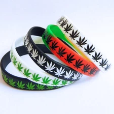 Silicone 420 Marijuana Pot Leaf Bracelet COLORS - FAST US SHIPPER!