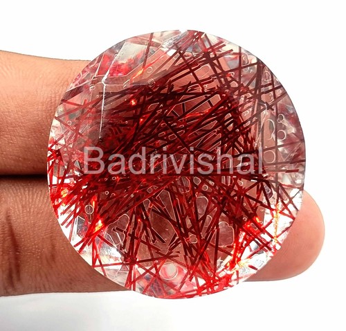 Natural Red Rutilated Quartz 126Ct Certified Brazil Round Cut Loose Gemstone EKS - Picture 3 of 7