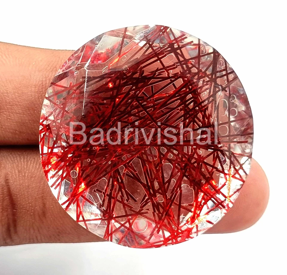 Natural Red Rutilated Quartz 126Ct Certified Brazil Round Cut Loose Gemstone EKS - Image 3 of 4