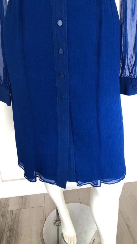 CATHERINE MALANDRINO 皇家蓝色丝绸 CHIFFON 连衣裙纽扣,尺寸 2 — 第 4/4 张图片