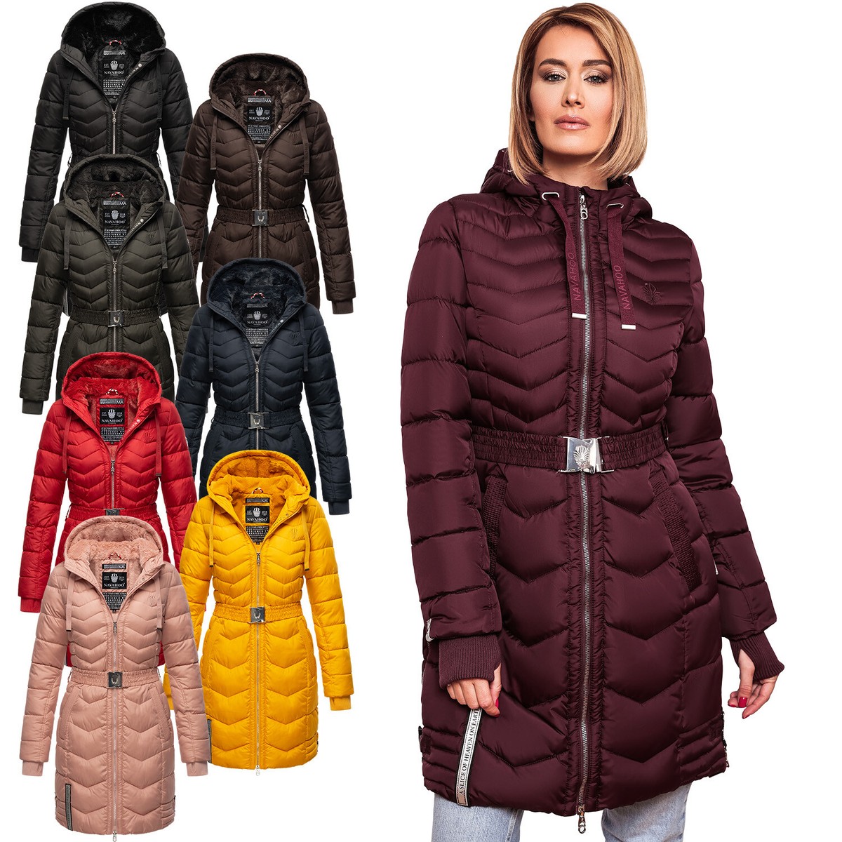 Navahoo Damen Winterjacke Steppjacke Winter Jacke lang Stepp warm