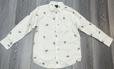 Grilling Santa Button Down Haggar Mens Med. Shirt Cream Long Sleeve Christmas